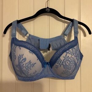 Adore Me Blue Lace Balconette Bra Wire Free Comfort Support Size 42DD